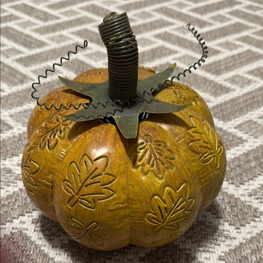 Decorative Pumpkin Tin with Leaf Design